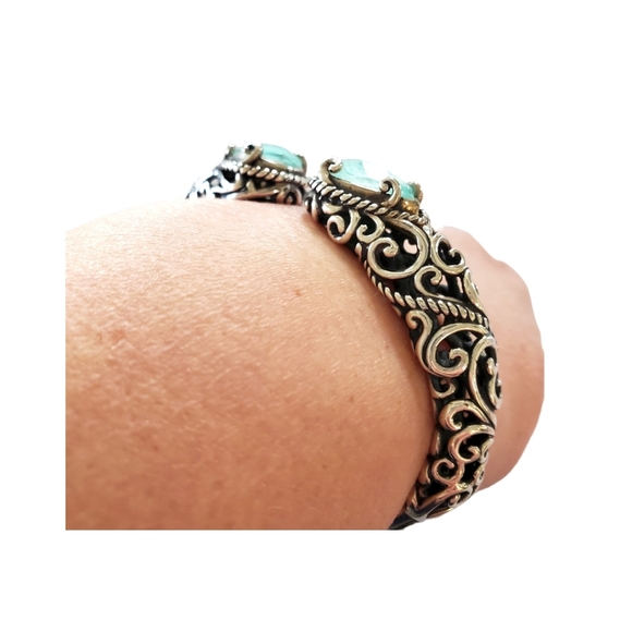Carolyn Pollack Sterling Silver Turquoise Doublet Scroll Filagree Bracelet - Picture 8 of 14